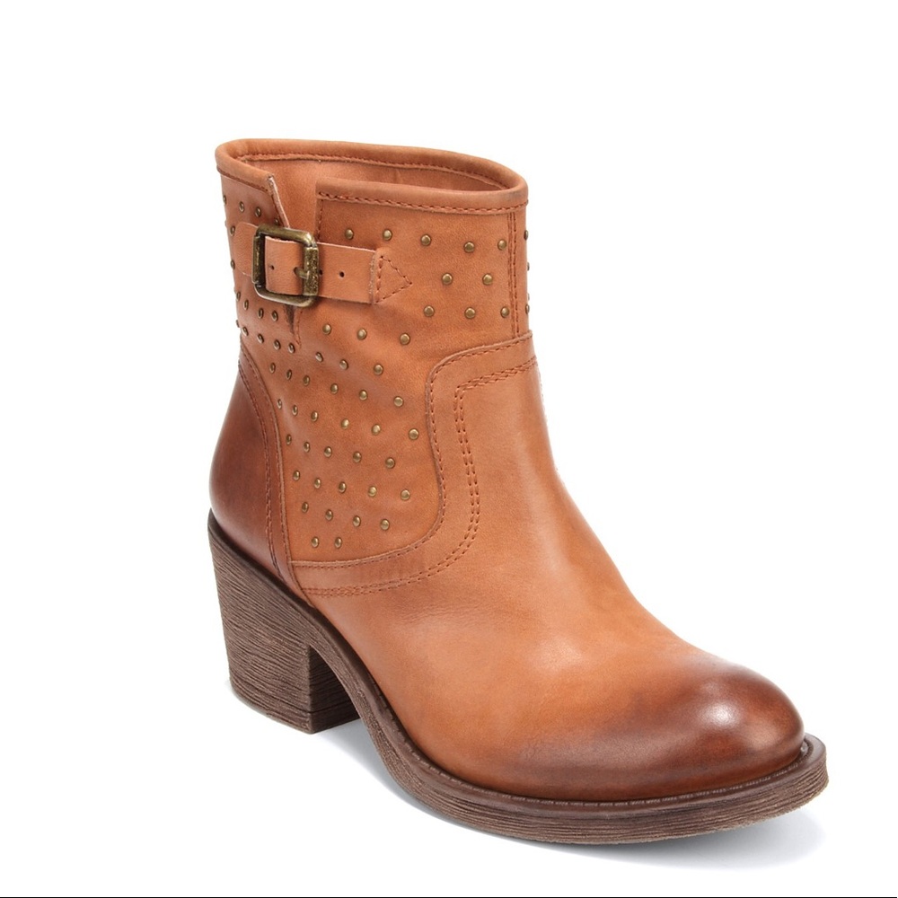 Lucky Brand Brown Leather Studded Moto Booties